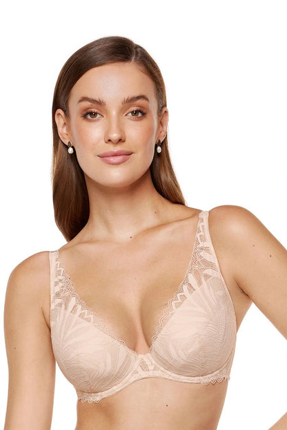 Soutien-gorge dentelle coton push-up beige - Gorteks image 1